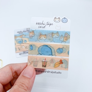 WC3 - kit d'émoticônes et ruban adhésif dinosaure, ruban adhésif alimentaire, échantillon de carte de ruban adhésif, échantillon de carte, échantillons de ruban adhésif, autocollants chat, washi kawaii