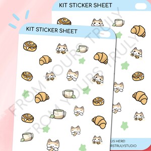 K34 - Autocollants Kit Cafe, autocollants pain, autocollants nourriture, autocollant collation, autocollant kawaii, autocollant agenda mignon, autocollant emoti, autocollant chat mignon