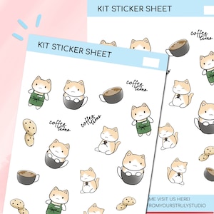 K23-Coffee Kit Stickers, cute cat sticker, functional sticker, planner stickers, cat planner stickers, kawaii stickers, sticker sheet, emoti