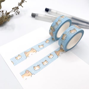 W15-Kit Emoti Tape, kit de ruban adhésif washi, ruban adhésif washi kawaii, ensemble de rubans adhésifs washi bleus, ruban adhésif washi chat, autocollants pour agenda, émoticônes