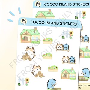 KD15 - Stickers maison kit et dinosaure, Stickers jardin, Stickers plantes, stickers fleurs, stickers douillets, feuille d'autocollants, stickers chats mignons