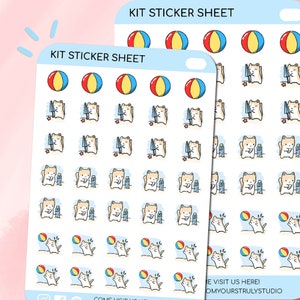 Kit K6 d'autocollants de plage, d'agendas, d'autocollants kawaii, d'autocollants de chat mignon, d'autocollants de journal intime, d'autocollants de bujo, de feuille d'autocollants, d'autocollants d'emoti
