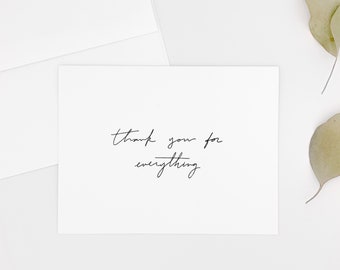 Thank you card, thanks for everything, simple, minimal style, thank you card pack, simple thank you card, thank you, blank thank you card