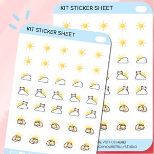 K32-Kit Autocollants soleil, autocollants météo, autocollants chats, autocollants chats mignons, autocollants soleil, autocollants tracker, autocollants kawaii, jolie feuille d'autocollants