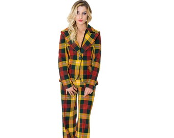 Vintage Bobbie Brooks 70s Retro Plaid Tartan Suit