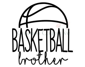 May include: A black graphic design featuring a stylized outline of the top half of a basketball. Below the basketball, the text reads "BASKETBALL" in large, bold, uppercase letters, followed by the word "brother" in a smaller, cursive script font.