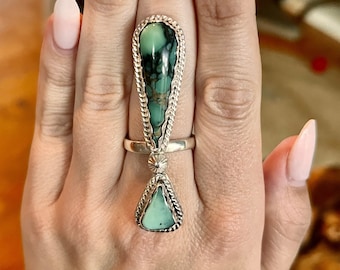 Statement ring Sterling southwest Silver Double Bloom Variscite Ring Boho Size 7