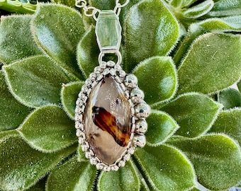 Montana Agate Sterling Silver Pendant: Creamy White & Brown Swirls