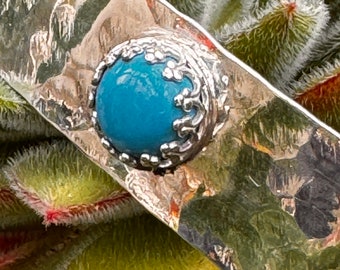 Hammered Sterling Silver Turquoise Barrette: Artisan Hair Clip