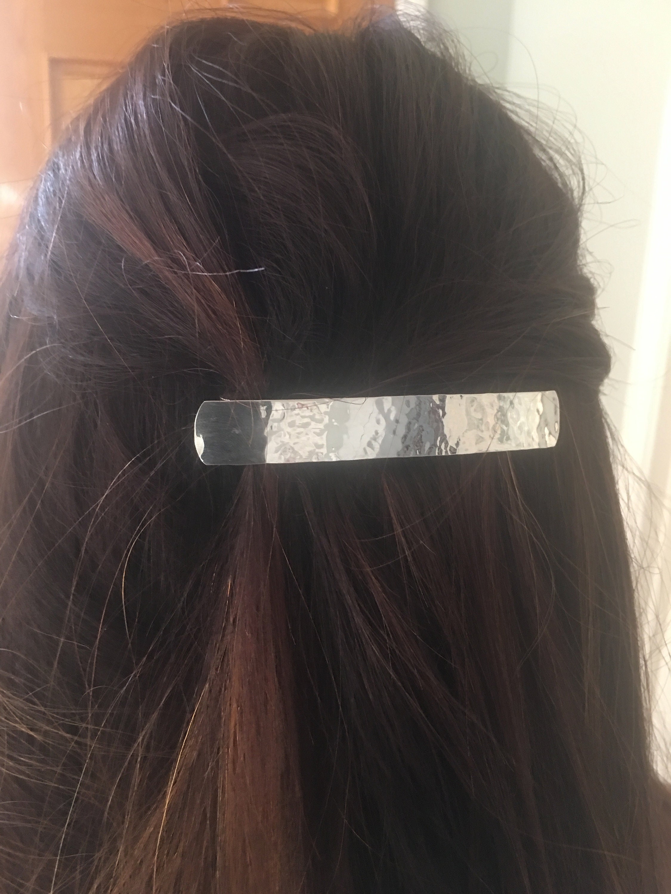 Hammered Sterling Silver French Barrette: Artisan Hair Clip