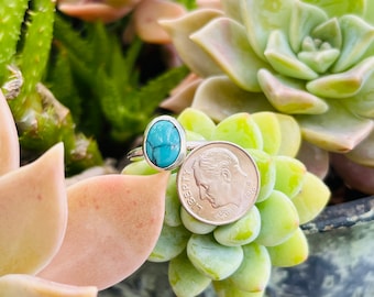 Hubei Turquoise Sterling Silver Ring - Size 6.5