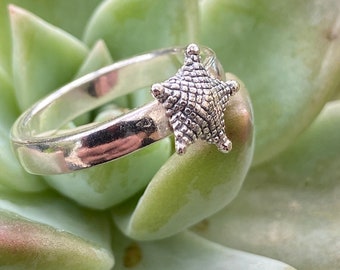 Sterling Silver Starfish Ring: Stackable Beach Jewelry, US Size 5 3/4