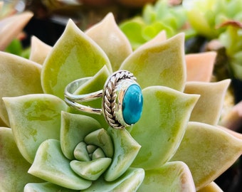 Sterling Silver Hubei Turquoise Ring: Hammered Band, Size 6.5