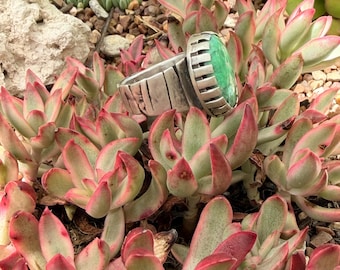 Fathers Day gift  Dome Turquoise mens  ring size 10 Castellated Bezel sterling silver unisex