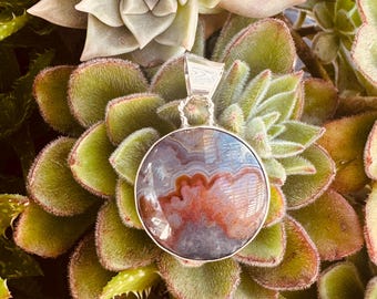 Sterling Silver Crazy Lace Agate Pendant: Round "Happy Lace" Stone
