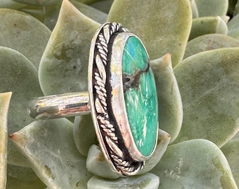 Graduation Gift  Sterling Silver Ring with Large Apache Variscite Oval Stone | Southwestern Statement Jewelry