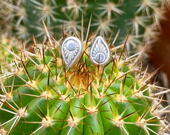 Handmade Sterling Silver Teardrop Stud Earrings: Oxidized Floral Design