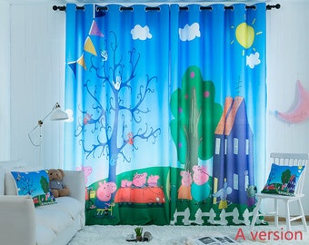 Peppa Pig Curtains Cartoon Children Patrol Custom Window Etsy