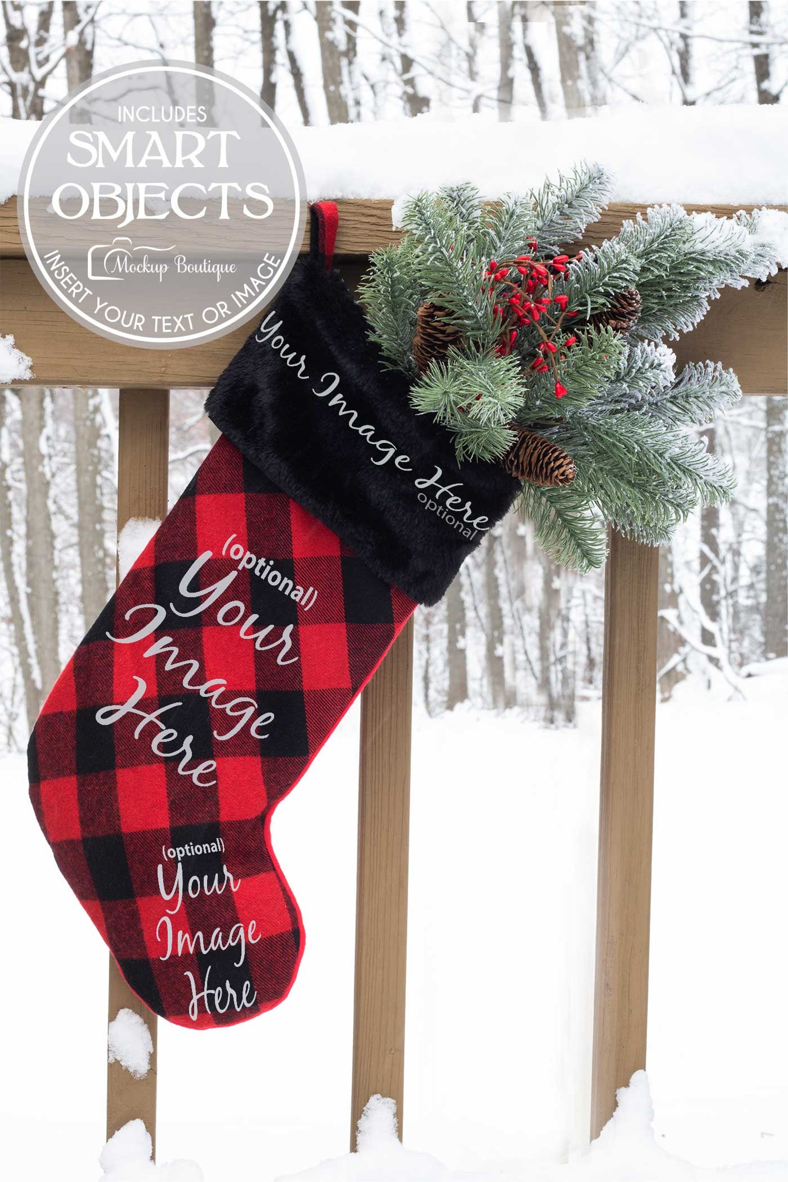 Christmas Stocking Mockup Photo Buffalo Check Rustic Etsy