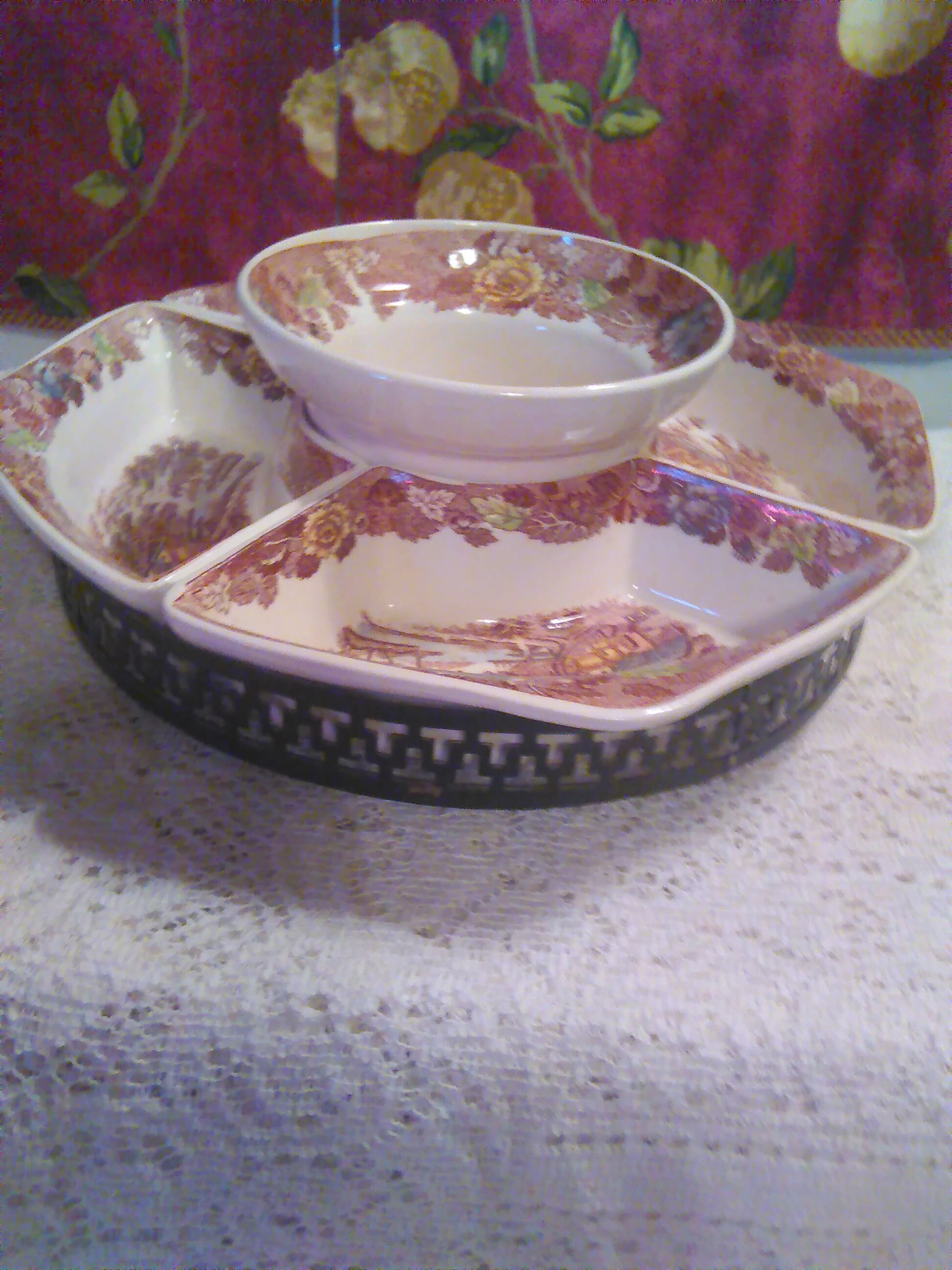 Vintage Oriental Lazy Susan Brown with Multi Color Metal | Etsy