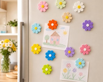 Colección de imanes de margaritas primaverales / Juego de 6 imanes florales para nevera / Imanes impresos en 3D / Bonita decoración floral retro