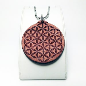 Flower Of Life Wood Pendant Charm Seed Of Life Tree Of Life Sacred Geometry Geometric Free Chain Art