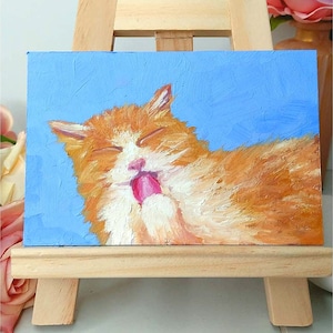Peinture à l'huile sur toile représentant un chat, œuvre originale, 10 x 15 cm (4 x 6 pouces), miniature peinte à la main, décoration murale pour salon, par NataRoutine Art