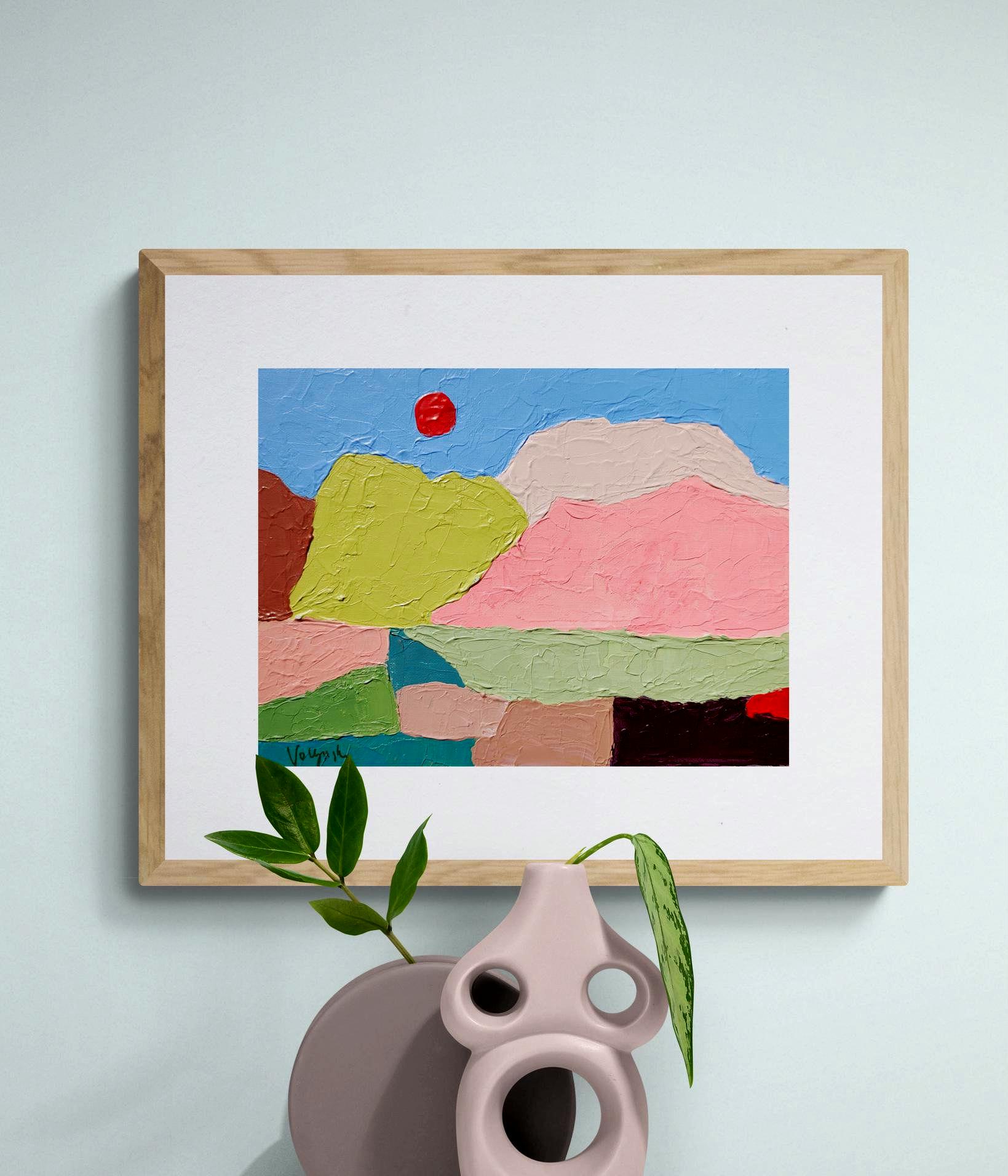 Pink Mountain Landscape Painting Original 18 x 24 cm Acrylic Landscape Painting by NataRoutine Art #5
