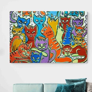 Peinture acrylique extra large XXL 150 x 100 cm Chats Peinture acrylique Œuvre originale peinte à la main sur toile par NataRoutineArt