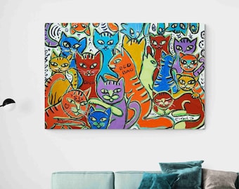 Extra groot acrylverfschilderij XXL 150 x 100 cm Kat Acrylverfschilderij Origineel kunstwerk Handgeschilderd op canvas bij NataRoutineArt