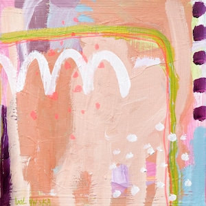 Beige Harmonie Abstraktes Original 30x30cm Rosa Violett Grüne Akzente Wandkunst Deko Klein #4