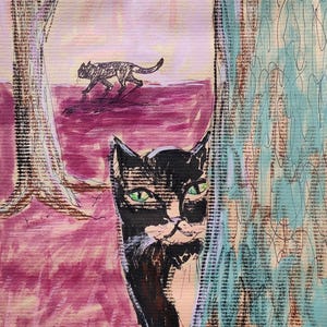 Gatto nella foresta Dipinto originale Dipinto 29 x 21 cm Dipinto di animali Decorazione d'arte per la casa su NataRoutine Art