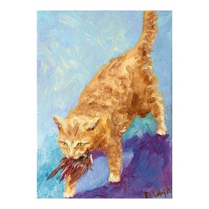 Peinture à l'huile de chat rouge, peinture animale originale peinte à la main, 13 x 18 cm (5 x 7"), décoration murale miniature, décoration d'intérieur par NataRoutine Art