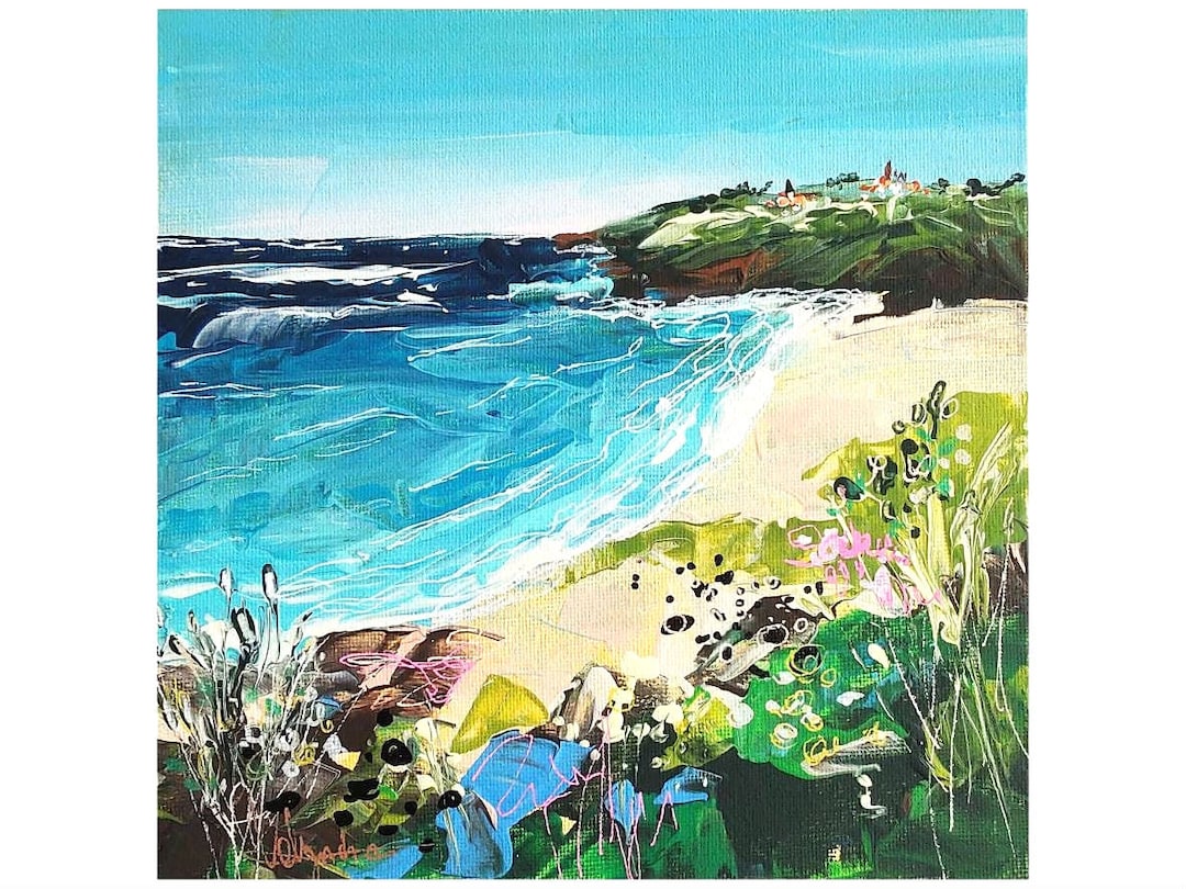 Peinture acrylique originale de paysage marin, peinture