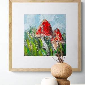 Pintura al óleo de setas rojas original 13 x 13 cm Pintura de la naturaleza NataRoutine Art