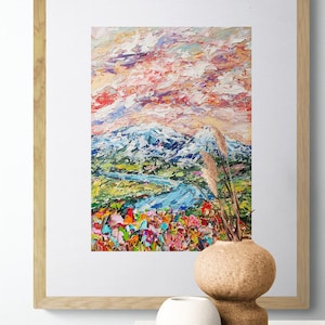 Pintura al óleo de paisaje de montaña original 13 x 18 cm Pintura de naturaleza NataRoutine Art
