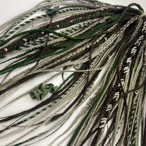 Winter forest set, Smooth Thin Dreadlocks, Green grey brown dreads, Braids, Hair extensions, Synthetic dreads, burning man, embroidery