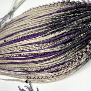 Boho dreadlocks, Ombre black to dark gray dreads, Purple dreads, Dreadlock extensions, Synthetic dreads, Mix double-ended dreads and braids