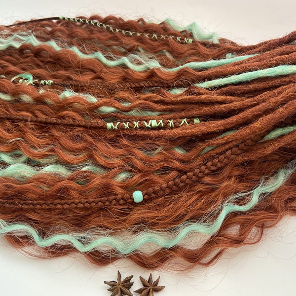 Curly de dreads, Wavy Dreads, Synthetic crochet dreads extensions, Ginger hair, Bronze, Copper wavy dreads, Mint wavy hair, Hair extensions