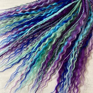 Northern Lights Dreadlocks, Jewelry, Curly hair, Wavy dreads, Hair extension, Custom set of dreads, Several types of braids, Curly DE dreads image 6
