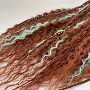 Curly de dreads, Wavy Dreads, Synthetic crochet dreads extensions, Ginger hair, Bronze, Copper wavy dreads, Mint wavy hair, Hair extensions