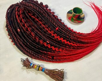 Smooth thin DE dreads, Ombre dreadlocks from black to red, Dreadlock extension, double-ended braids, Synthetic dreads