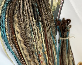 Ensemble de dreadlocks bohèmes norvégiennes, accessoires pour cheveux, extensions de dreadlocks, dreadlocks au crochet, dreadlocks DE, dreadlocks SE, cheveux blond foncé, dreadlocks vertes