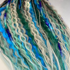Conjunto de rastas rizadas de sirena, extensión de rastas, cabello ondulado azul, rastas verdes, rastas de doble punta, Trenzas, estilo boho