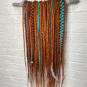 Fiery Ginger Dreads with Mint Accents. Copper and ginger and mint dreadlocks. Personalized set. Dreadlock extension.
