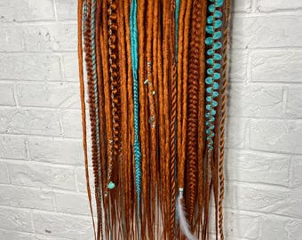 Fiery Ginger Dreads with Mint Accents. Copper and ginger and mint dreadlocks. Personalized set. Dreadlock extension.