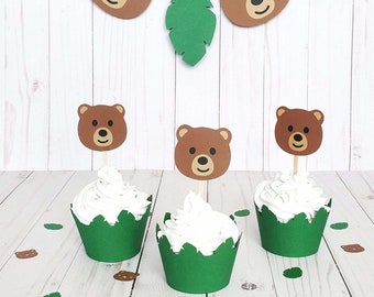 Bear Theme Cupcake Wrappers, Bear cupcake toppers, Bear birthday party, teddy bear cupcake toppers, woodland baby shower, first birthday