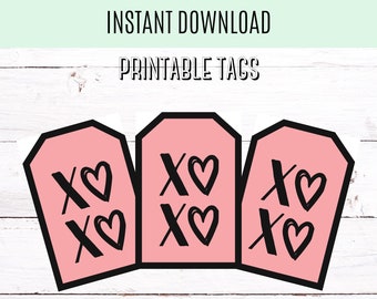 XOXO Valentine's Day printable tags, Pink and Black Valentines gift tags, Valentine's Day printable tags, Download Valentines tags