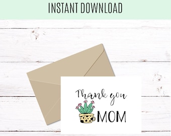 Printable Mothers Day Card, Happy Mothers Day Card, Thank You Mom Card, Mothers Day Greeting Card, Instant Download Mothers Day Card