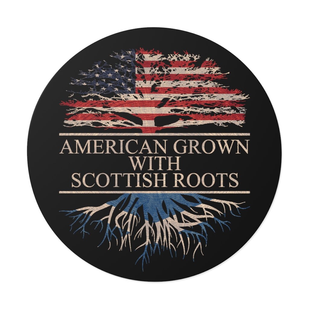 American Grown With Scottish Roots Round Vinyl Sticker | USA Flag Tree ...